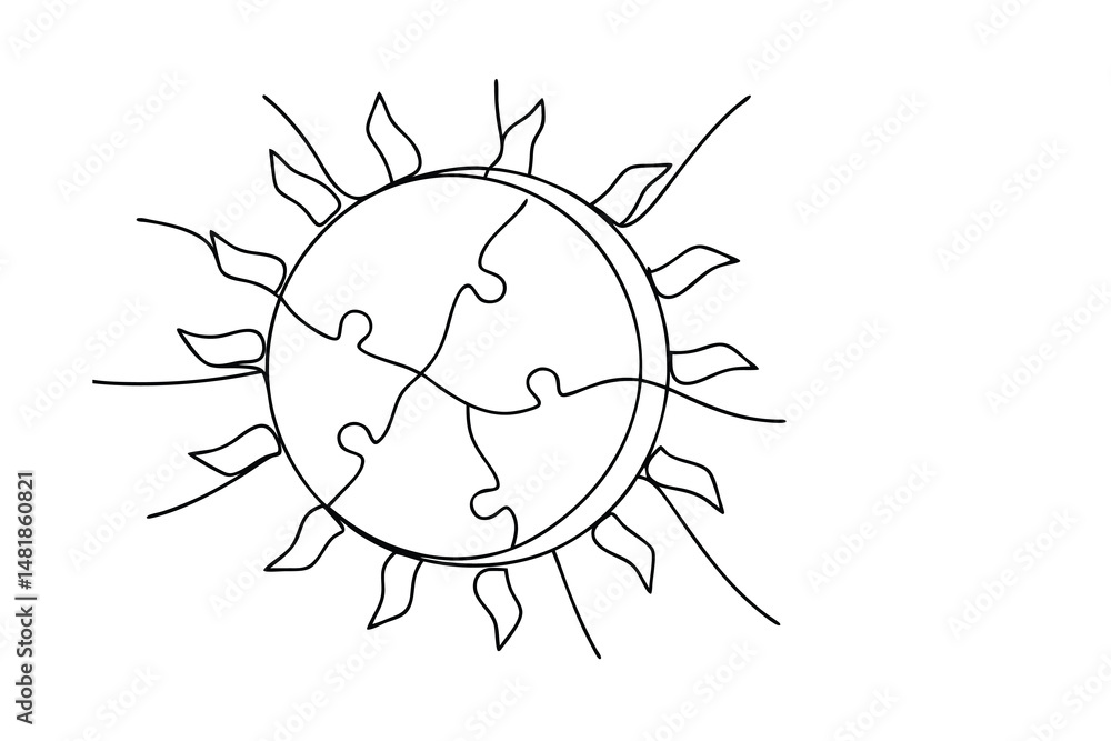 Poster a simple one line drawing of a sun puzzle representing creativity and problem solving ideas for your