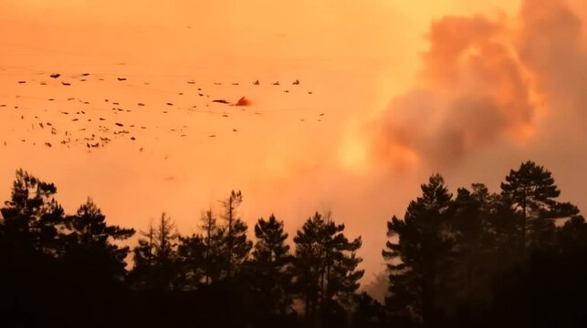 Wildfire spreads rapidly through dense forest, threatening wildlife and trees