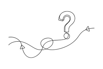 Simple one line drawing of a question mark and a winding path representing uncertainty and direction