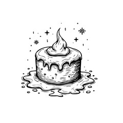 Whimsical hand-drawn dessert illustration with star details, ink drawing style