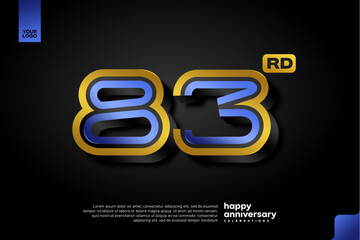 Sleek 3D Number 83 Design in Blue and Gold for Modern Anniversary Celebration on Dark Background
