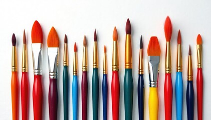 Set of diverse paintbrushes, various sizes and shapes, synthetic, equipment, tools