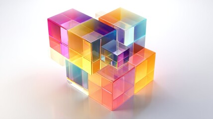 Fototapeta premium Colorful translucent cubes arranged in a complex, geometric composition