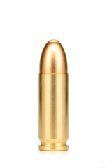 Close-up of a Golden Bullet Ammunition Isolated On White	