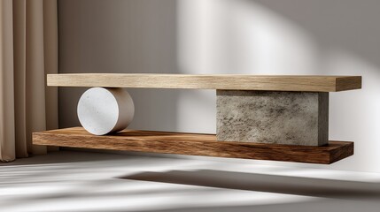 Minimalist wood and stone media console