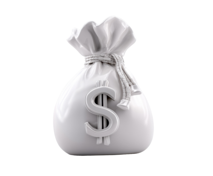 White money bag symbolizing wealth and financial prosperity on a transparent background, cut out
