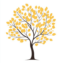 Obraz premium Vector illustration of a tree with yellow leaves on a white background.