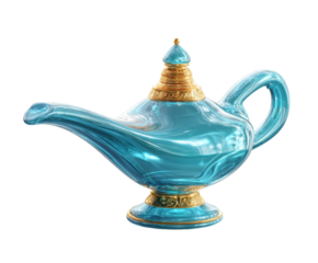 Magic lamp design for decoration and themed events on a transparent background, cut out
