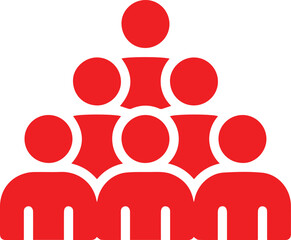 A group of red icons or symbols representing people or figures, arranged in a pyramidal or hierarchical structure.