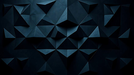 Fototapeta premium Dark Geometric Abstract Background with 3D Polygon Shapes and Cracked Texture, Futuristic Low Poly Design, Symmetrical Pattern in Deep Blue Tones, Modern Minimalist Art for Tech and Graphic Projects