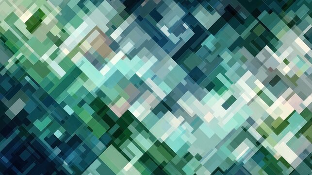 Abstract geometric pattern with overlapping squares in shades of teal, green, and beige - Powered by Adobe
