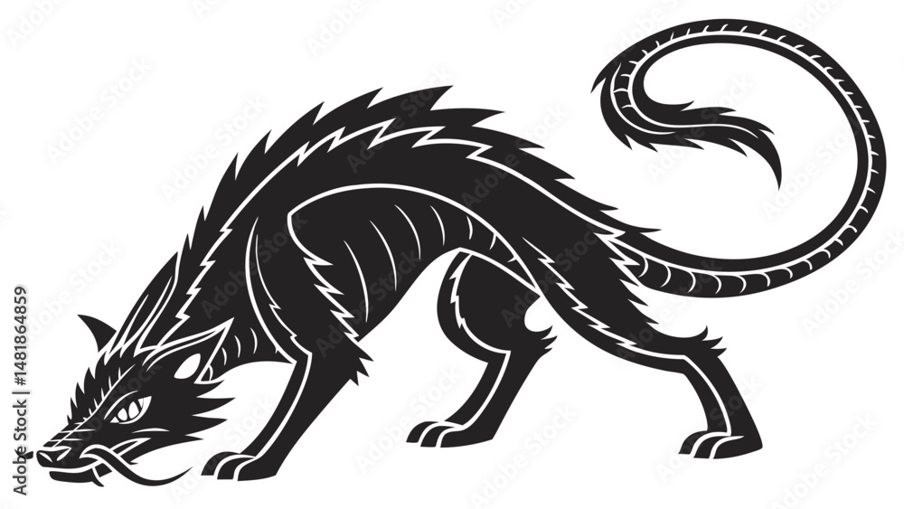 Poster vector eps fierce black creature with sharp features and long tail, showcasing striking design