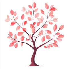 Fototapeta premium Vector illustration of a tree with pink leaves on a white background.