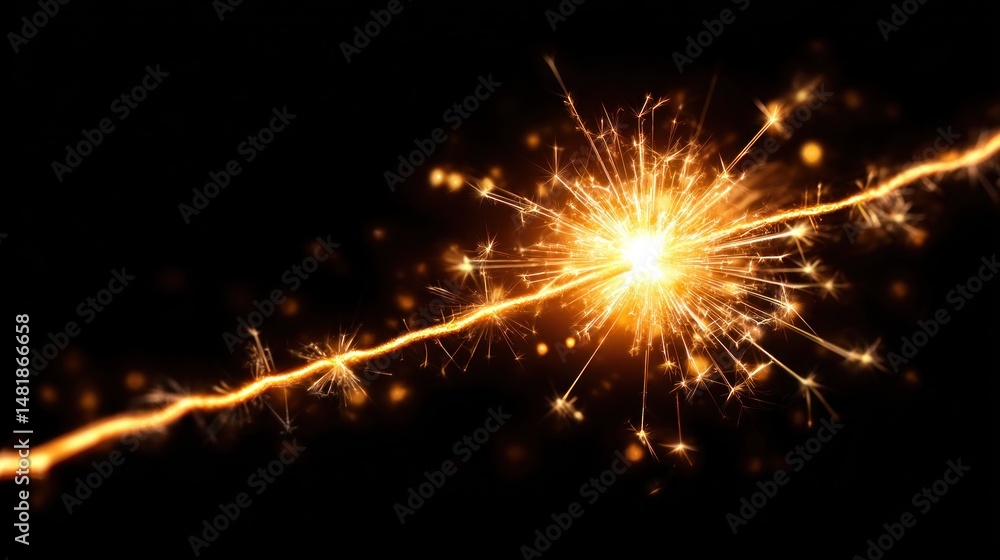Poster sparkling firework display on black background