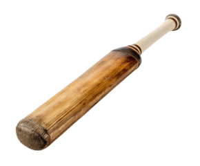 Vintage wooden baseball bat with intricate design on a transparent background, cut out
