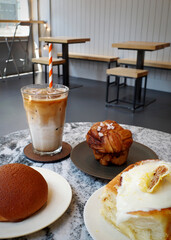 bakery coffee cafe brunch plate table cup food