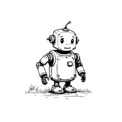 Whimsical Robot Character Illustration on White Backdrop Displaying Friendly Design