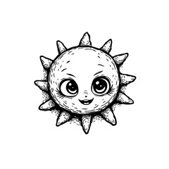 Charming sun illustration featuring expressive eyes and stylized ray design