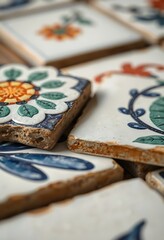 close up of a bunch of tiles on a table