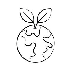 Globe with leaves denoting eco friendly concept, hand drawn icon