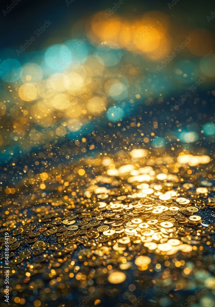 Poster abstract background golden glitter texture with bokeh