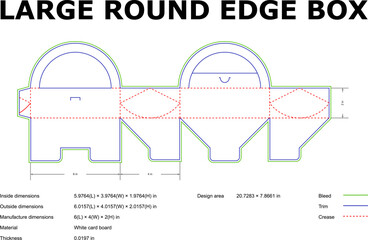 Detailed diagram of a large round edge box template with dimensions and specifications