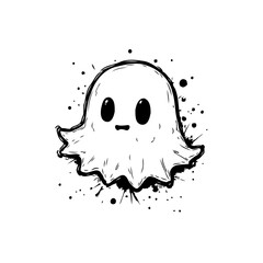 Whimsical apparition illustration with ink splatter effect for spooky season