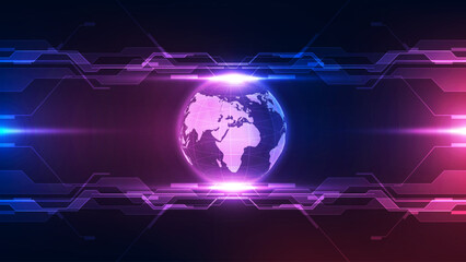 Technology abstract background with circuit board and world map. Vector illustration.