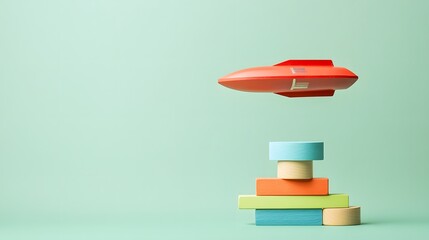 Whimsical Red Spaceship Floating Above Creamy Clouds in Dreamy Cosmic Fantasy Scene