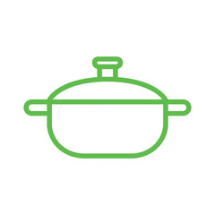 Obraz premium Green outline depicts simple cooking pot with a lid, showcased on white background