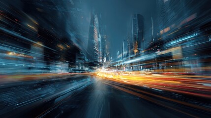 Urban cityscape at night, blurred motion