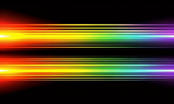 Vibrant parallel lines of rainbow hues on a dark background, creating a dynamic and energetic visual effect