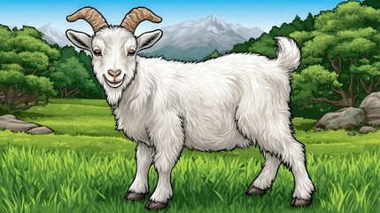 Obraz premium Happy white goat in meadow
