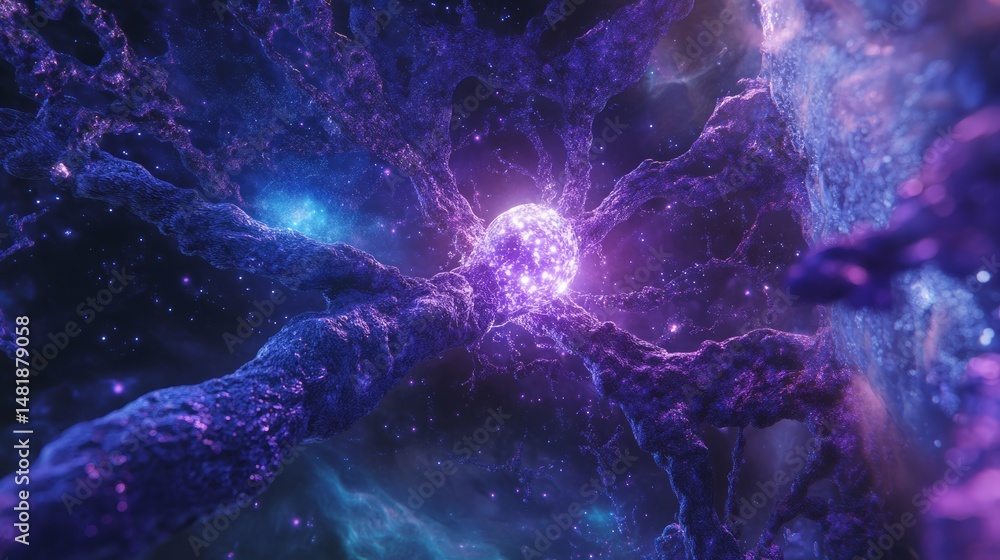 Aufkleber 3d render of a glowing neuron in a complex neural network with abstract science background featuring