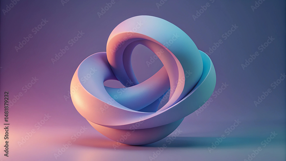 Poster minimalist abstract background with group of twisted 3d shapes