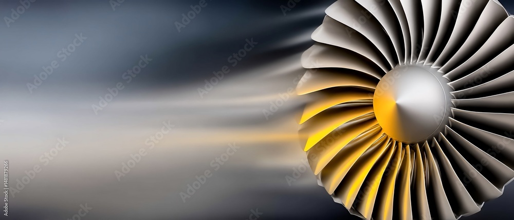 Poster powerful turbofan engine in motion, generating thrust