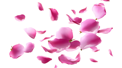 Falling Pink Rose Petals on Transparent Background