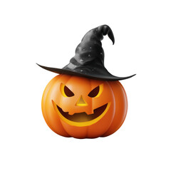 Spooky Halloween Pumpkin with Witch Hat , isolated on white background png