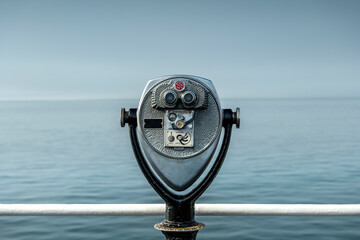 Coin Operated Binocular Viewer Facing Calm Ocean