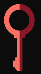 Minimalist flat design red female gender symbol shaped key casting shadow on dark background, feminism and empowerment concept vector illustration