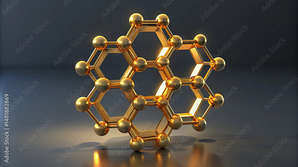 Aufkleber golden hexagonal biological molecule structure in 3d rendering