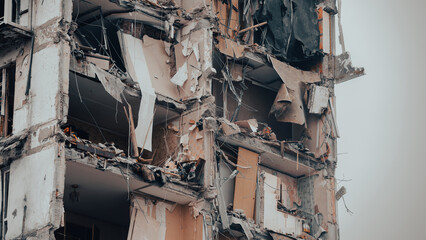 ruined street and destroyed houses the city war in Ukraine