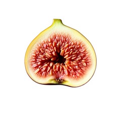 Fresh ripe figs cut in half on a white background with juicy seeds, showcasing their sweet and healthy organic nature