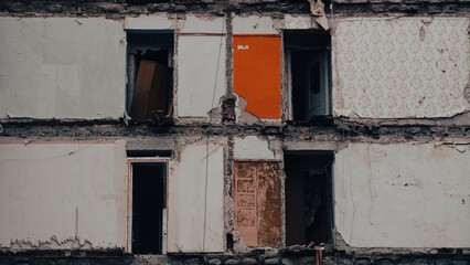 ruined street and destroyed houses the city war in Ukraine