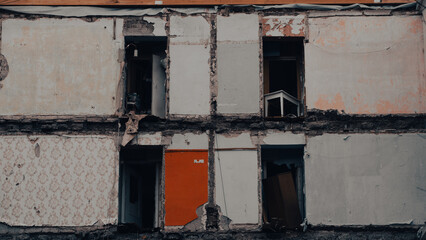 ruined street and destroyed houses the city war in Ukraine