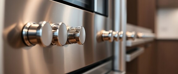 close up of a stainless steel oven door