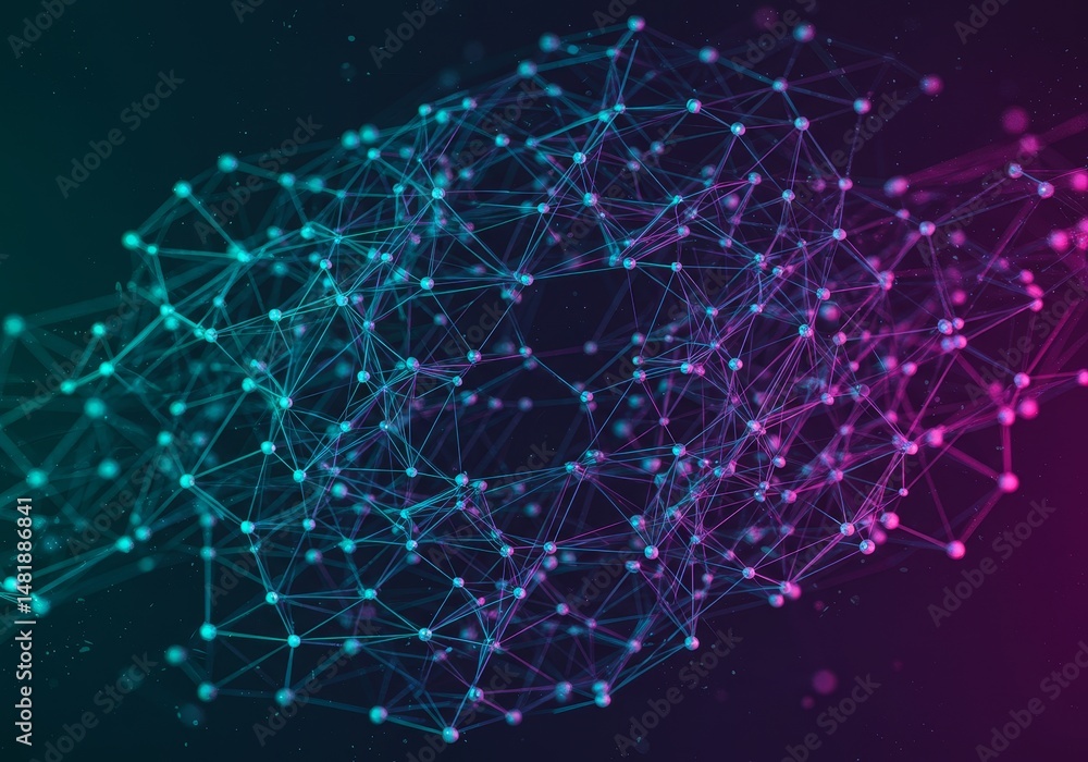 Aufkleber abstract background illustration: dynamic plexus network in pink and blue