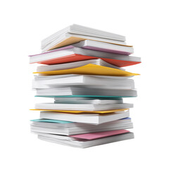 High Pile of Colorful Documents , isolated on white background png