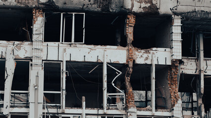 ruined street and destroyed houses the city war in Ukraine