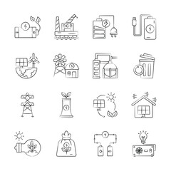 Creatively designed hand drawn collection depicting energy icons
